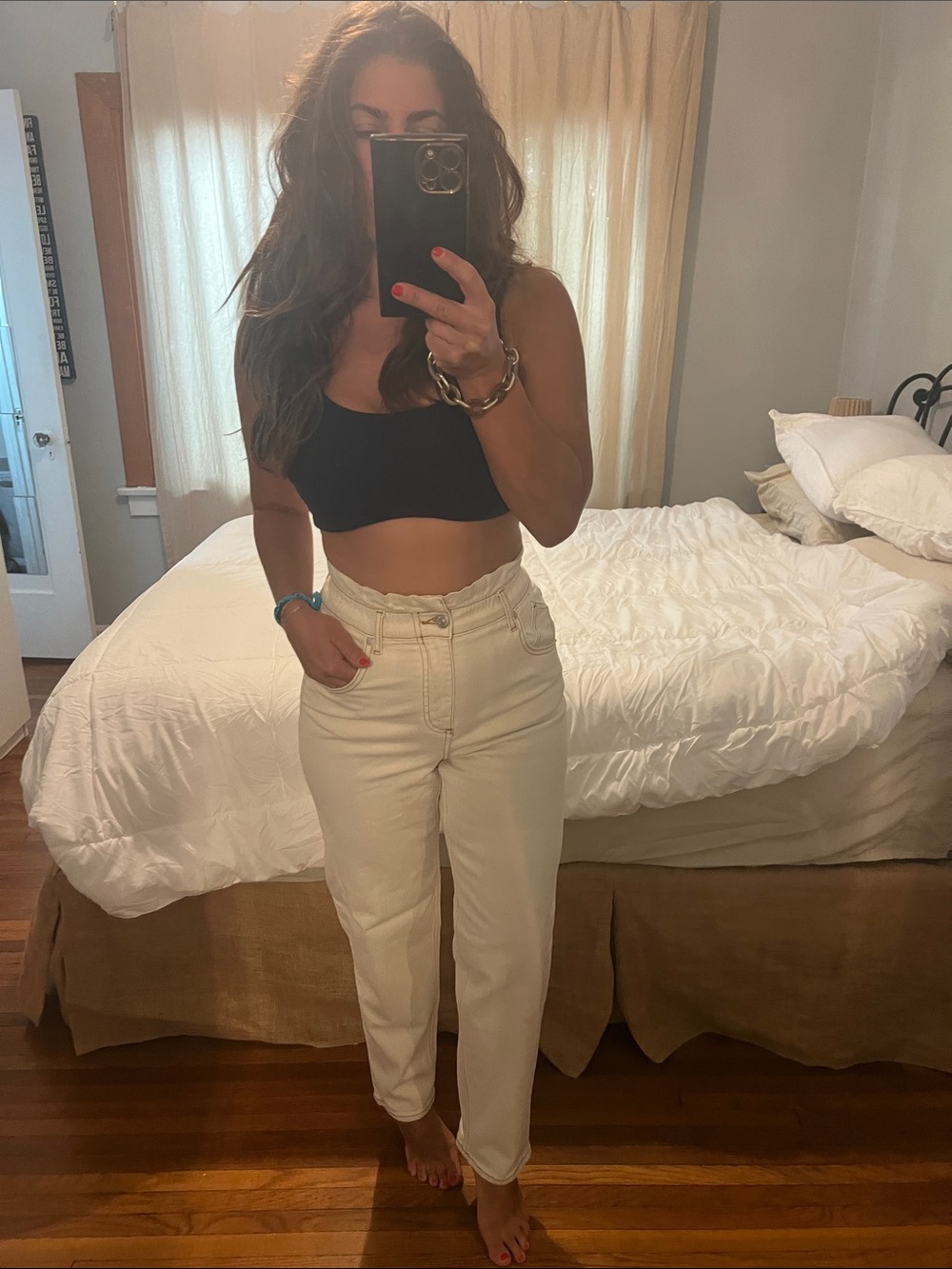 High-Waist Ivory Women’s Jeans